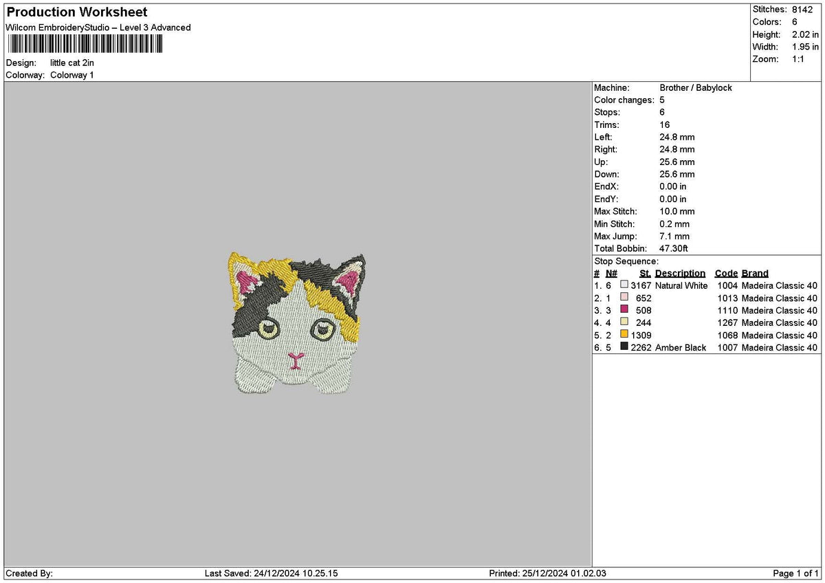 Little Cat 2512 Embroidery File 6 sizes