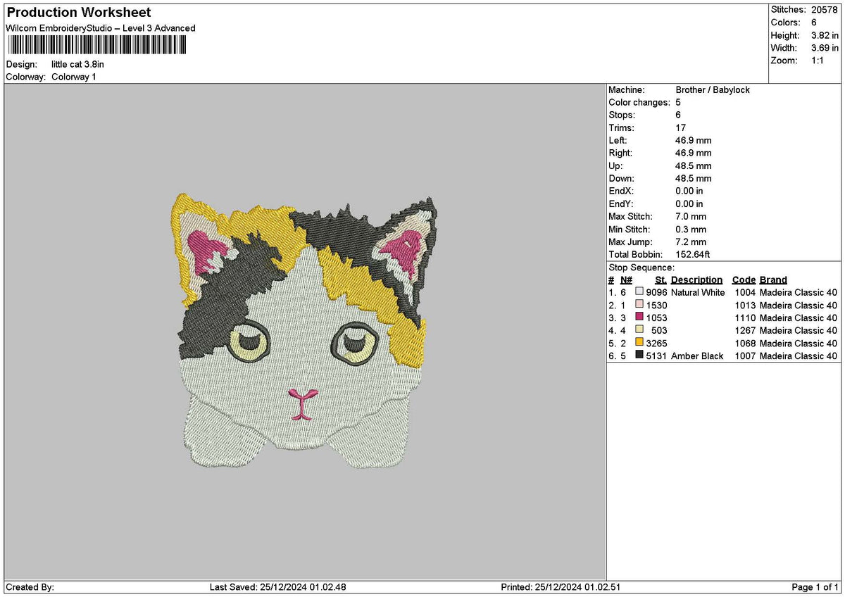 Little Cat 2512 Embroidery File 6 sizes