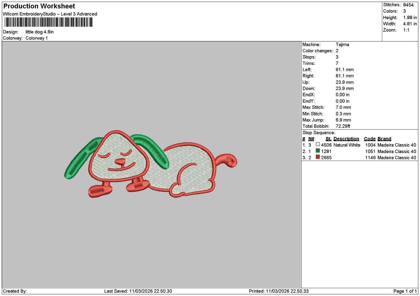 Little Dog 1103 Embroidery File 6 sizes