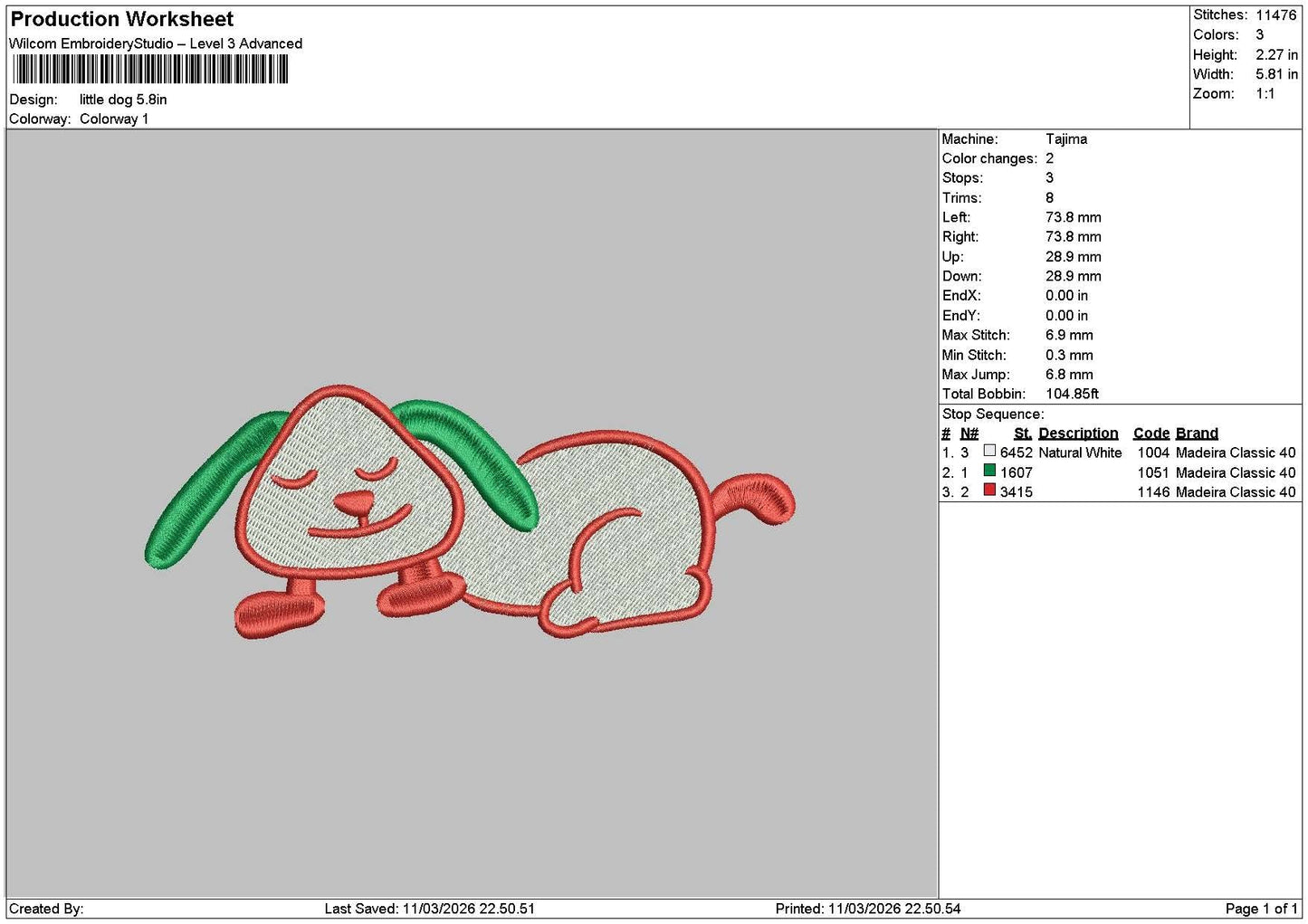 Little Dog 1103 Embroidery File 6 sizes