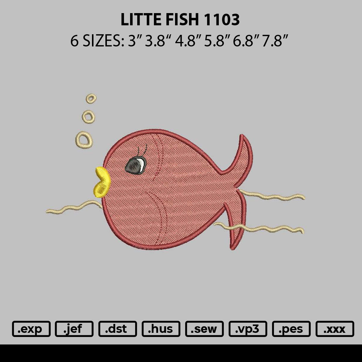 Little Fish Embroidery File 6 sizes