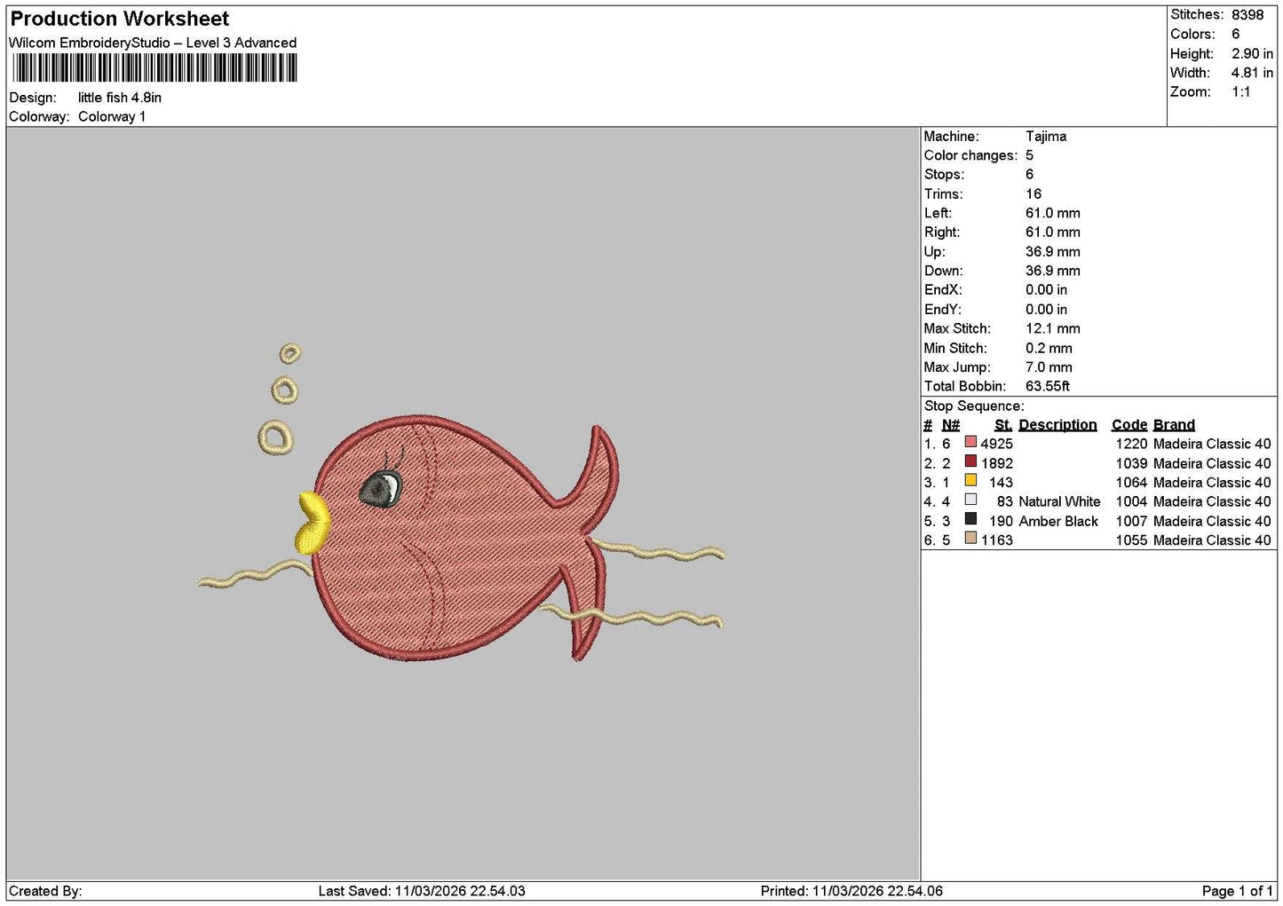 Little Fish Embroidery File 6 sizes