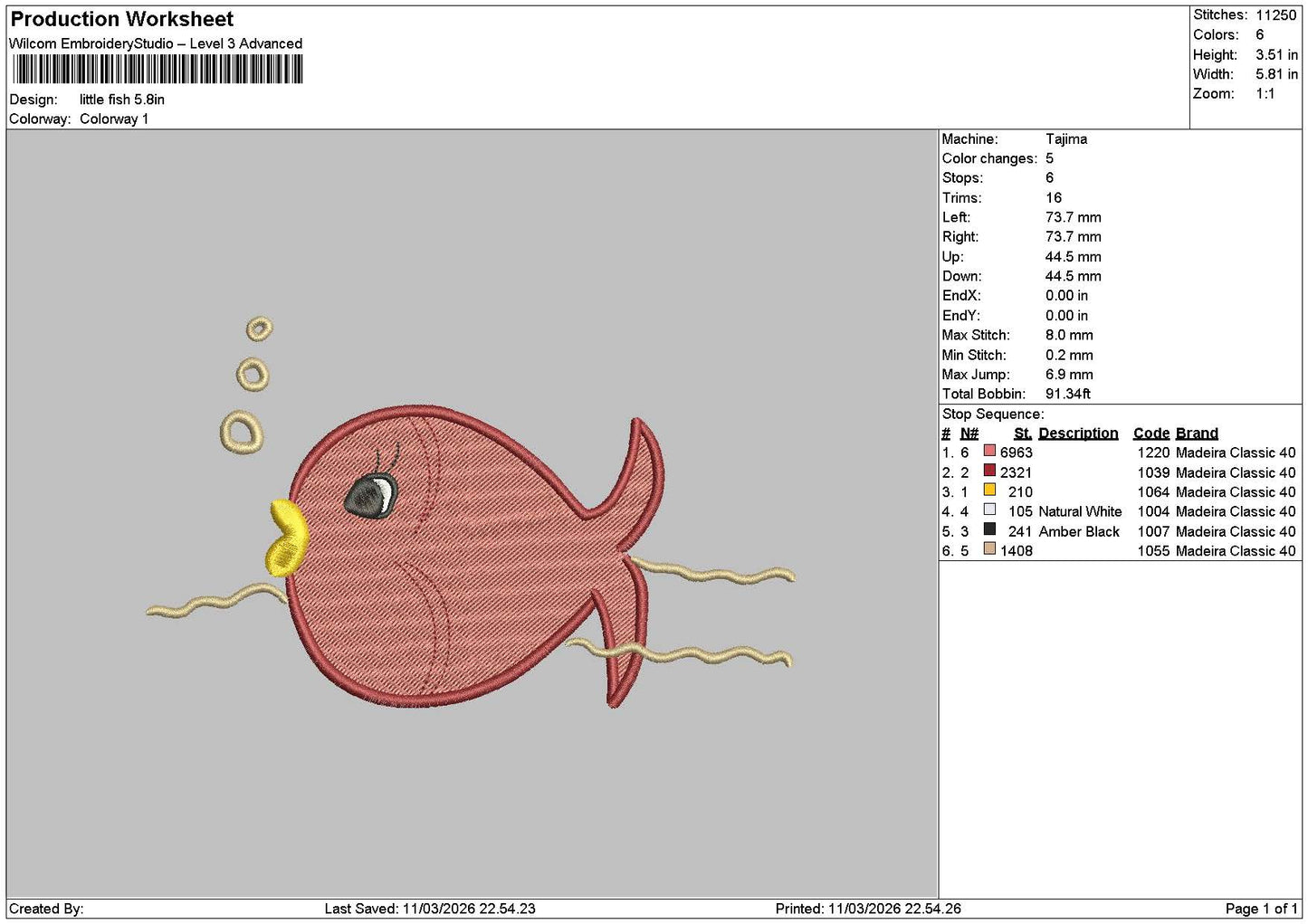 Little Fish Embroidery File 6 sizes