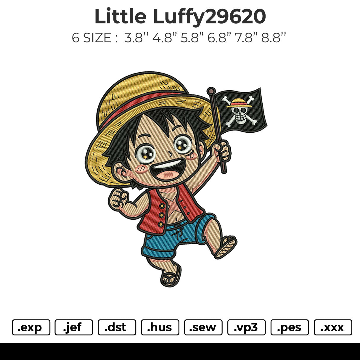 Little Luffy29620 Embroidery File 6 sizes