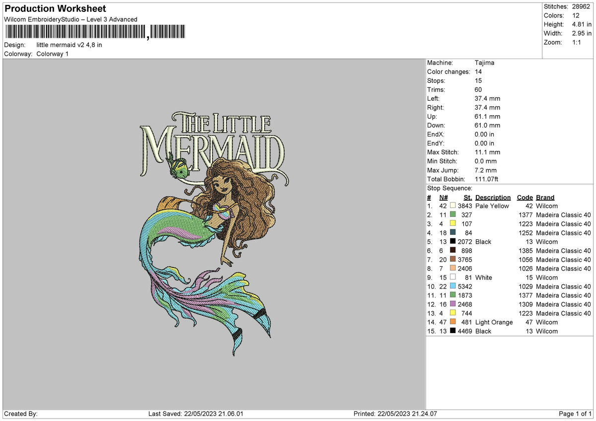 Mermaid V2 Embroidery File 6 sizes