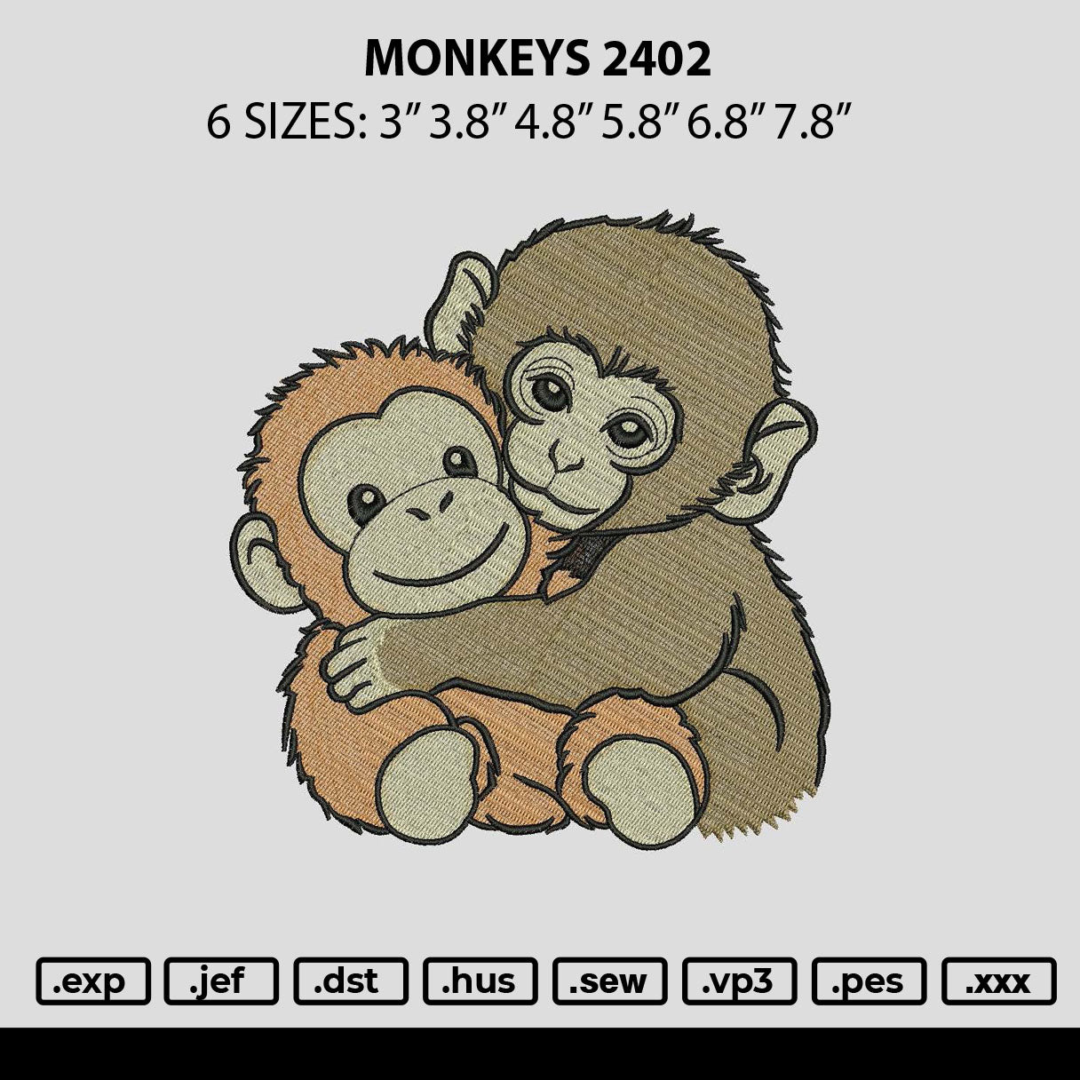 Monkeys 2402 Embroidery File 6 sizes