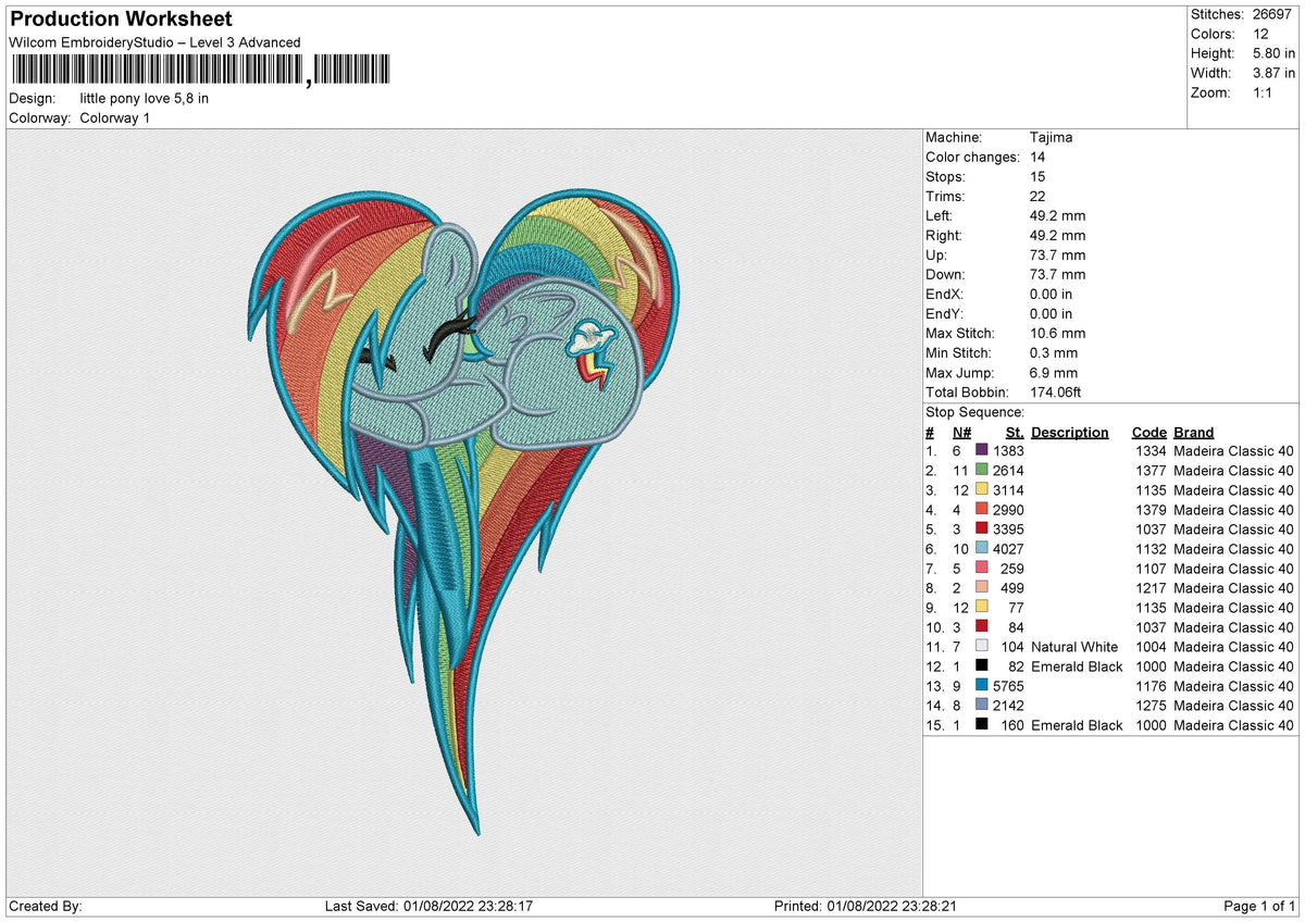 little pony love Embroidery