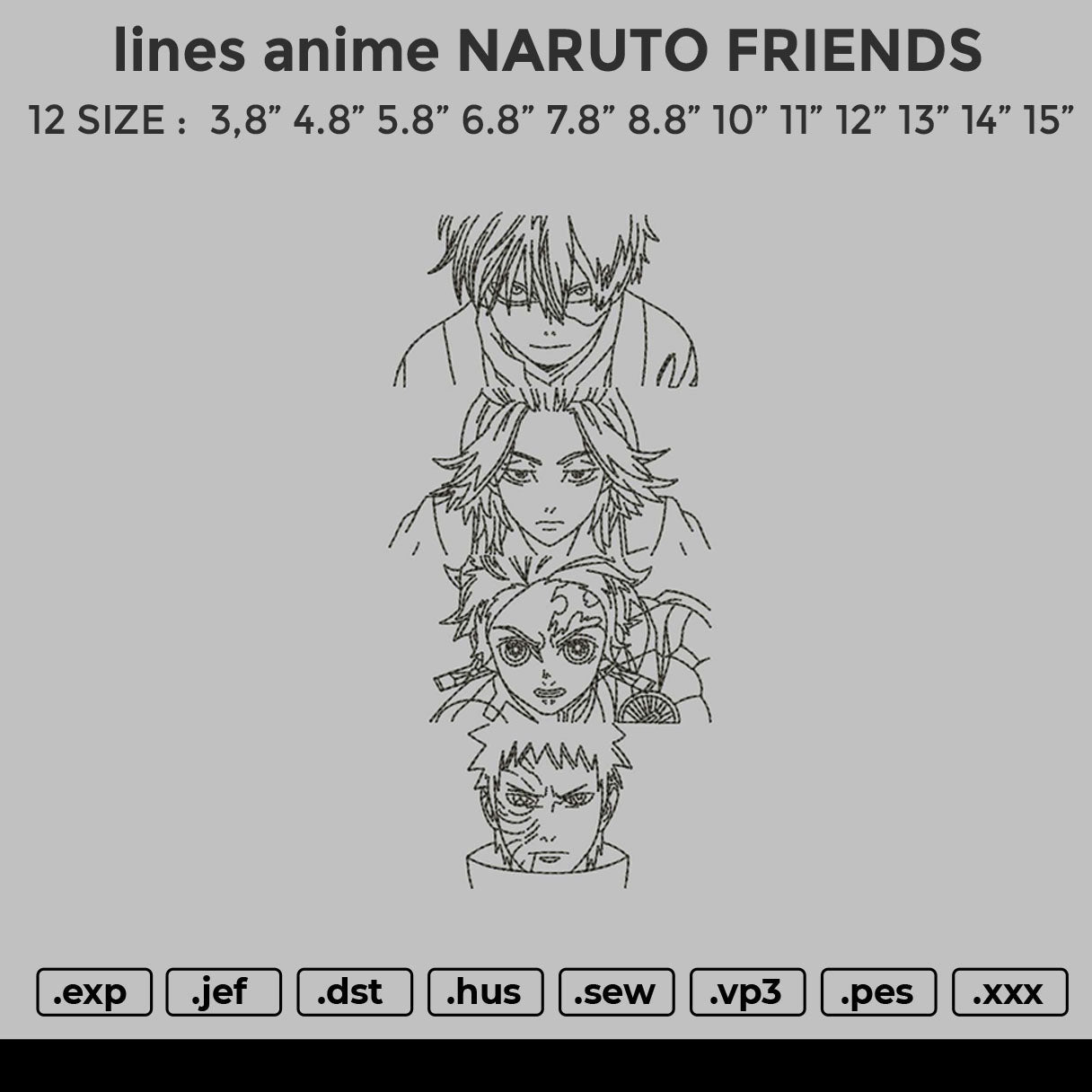 Lines Anime NARUTO FRIENDS Embroidery