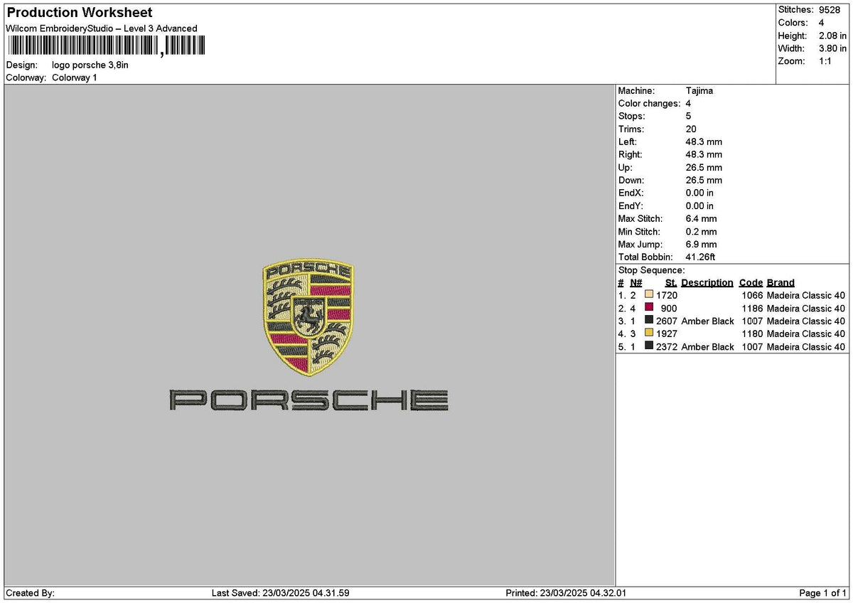 Porschetext 2303 Embroidery File 6 sizes