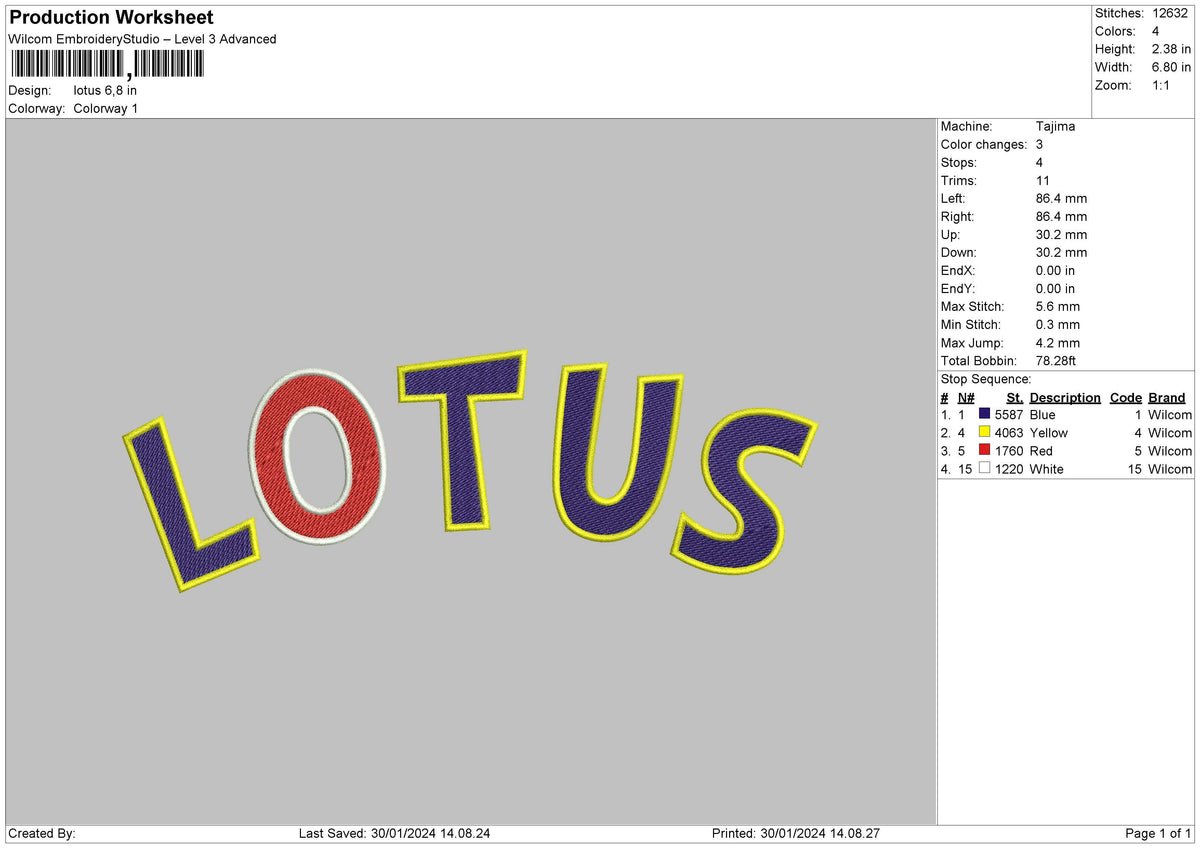 Lotus Text Embroidery File 6 sizes