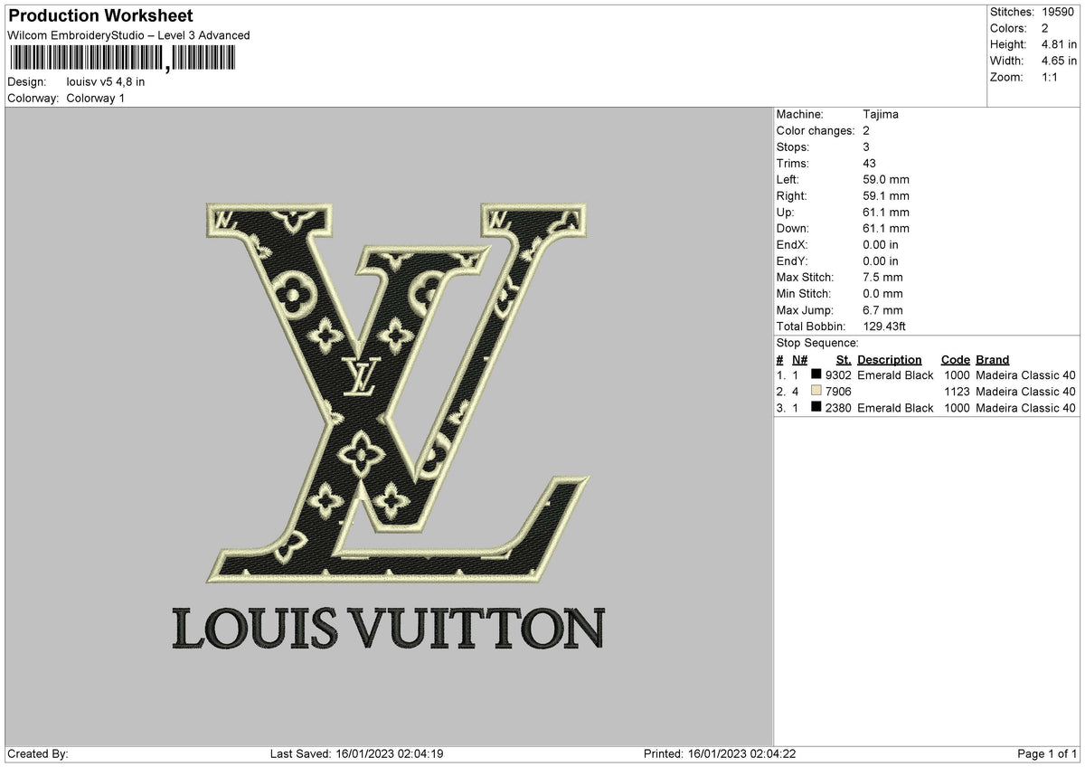 Louisv V5 Embroidery File 6 sizes