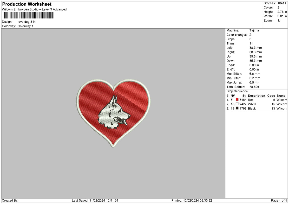 Love Dog Embroidery File 6 sizes