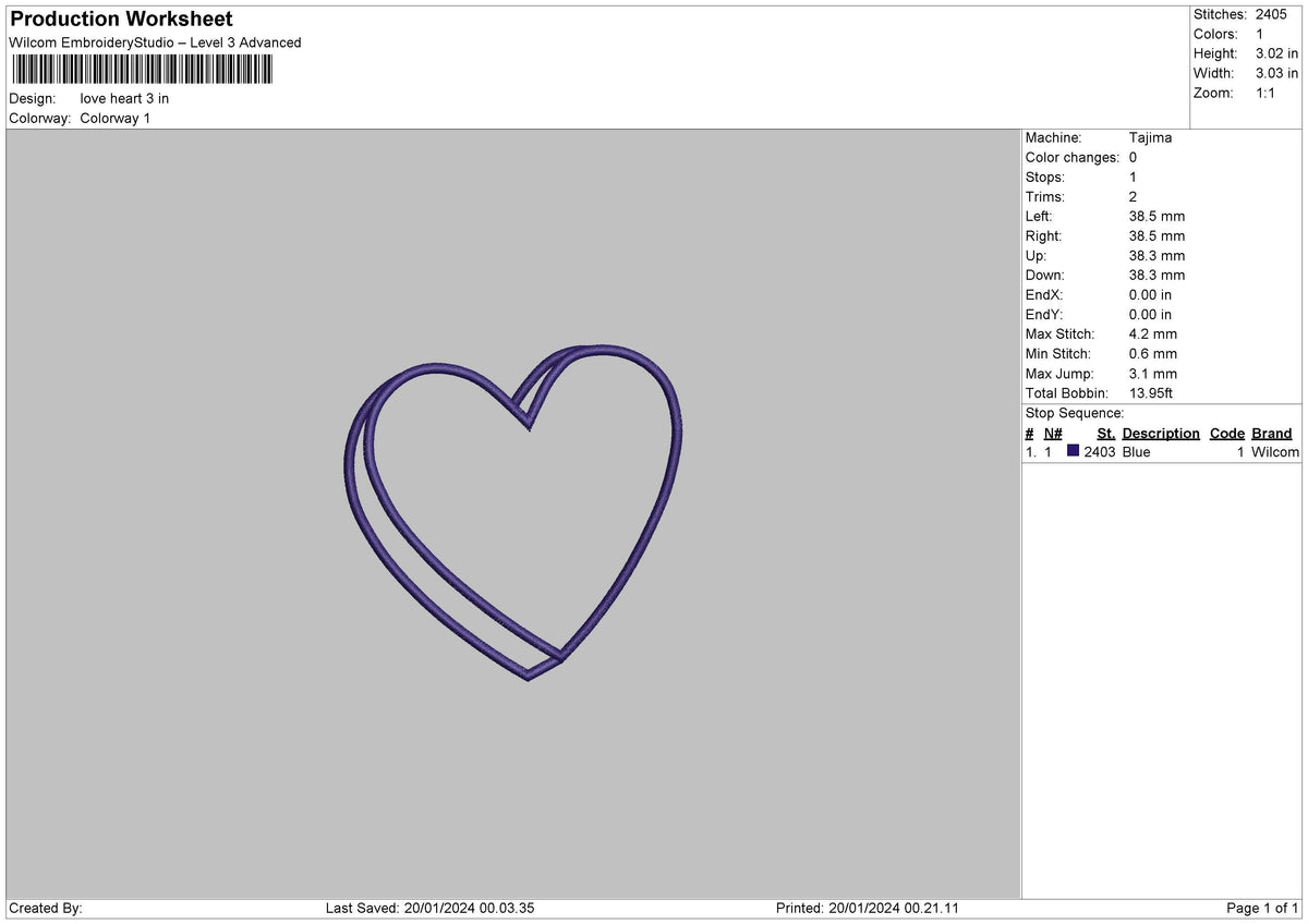Loveheart 003 Embroidery File 6 sizes