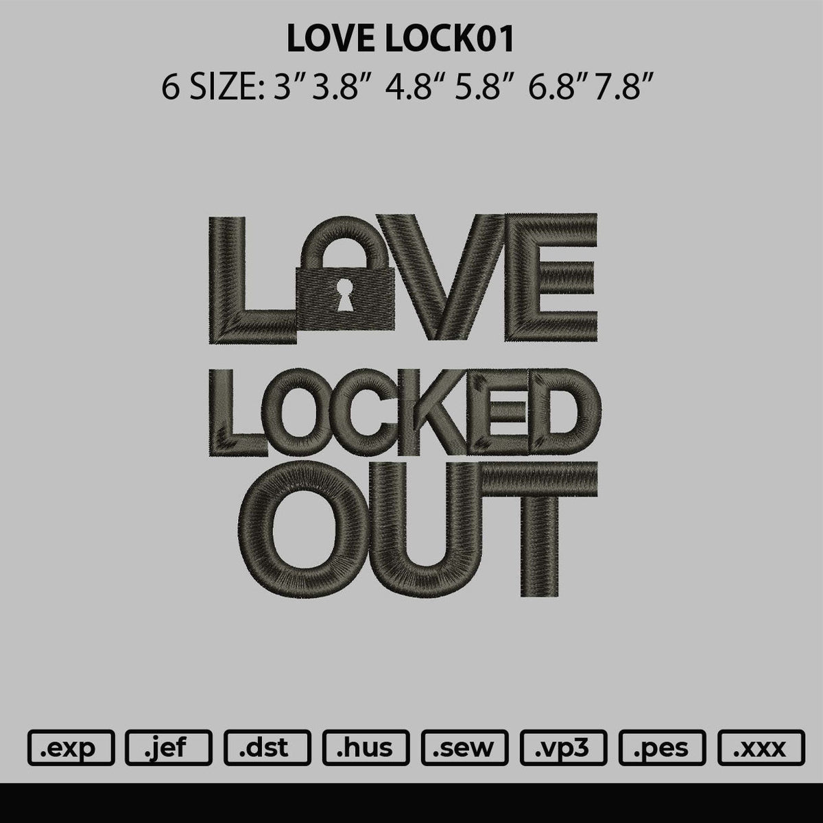 Love Lock01 EMbroidery File 6 sizes