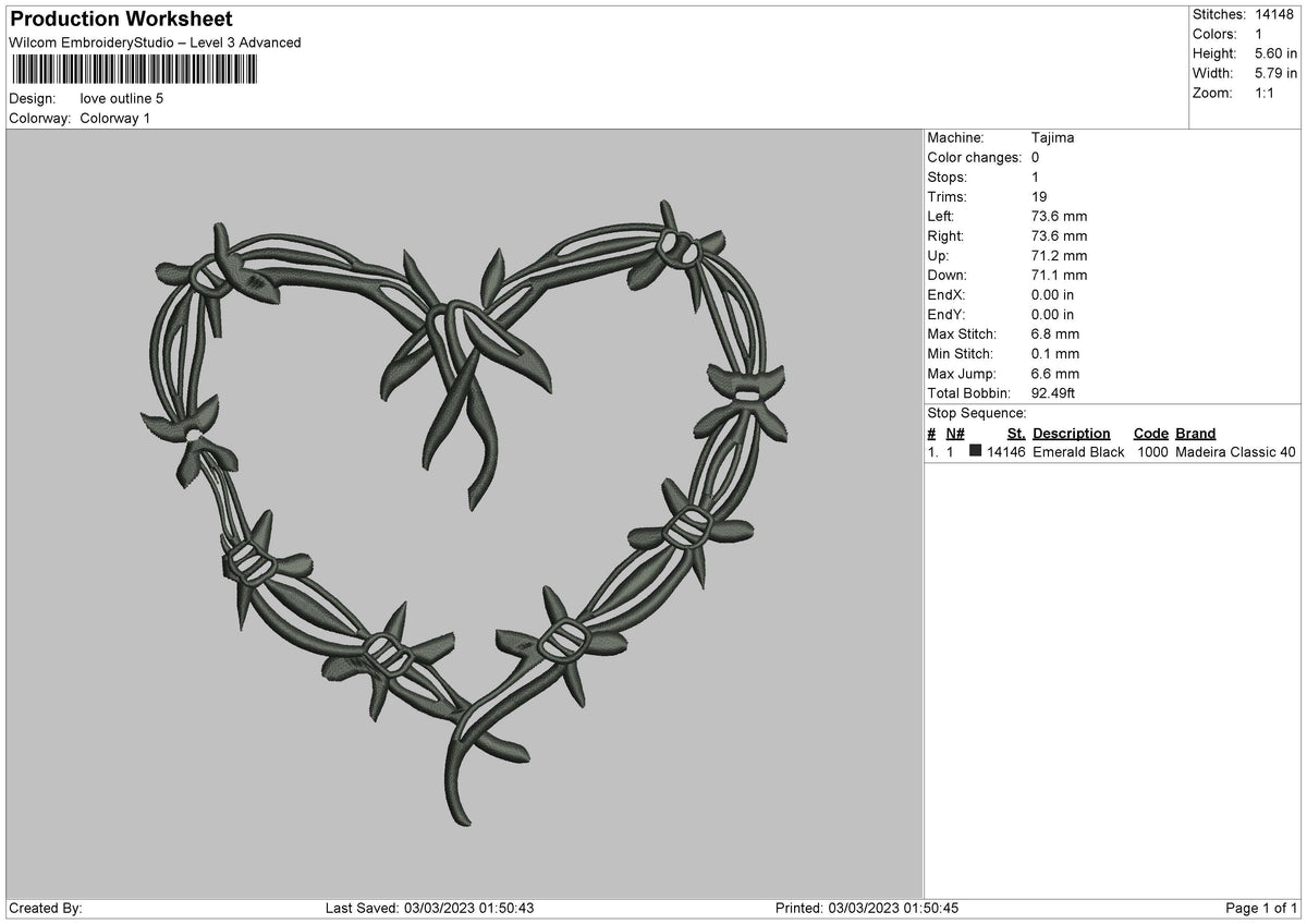 Love Outline Embroidery File 6 sizes