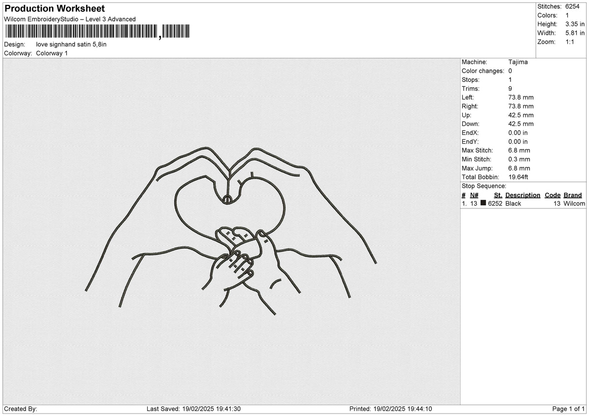 Love signhand satin Embroidery File 6 size