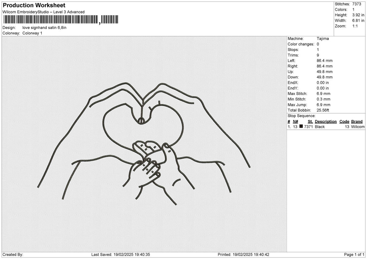 Love signhand satin Embroidery File 6 size
