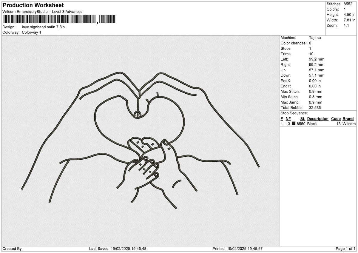 Love signhand satin Embroidery File 6 size