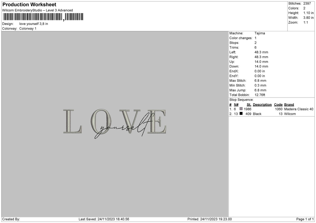 Love Text 2411 Embroidery File 6 sizes