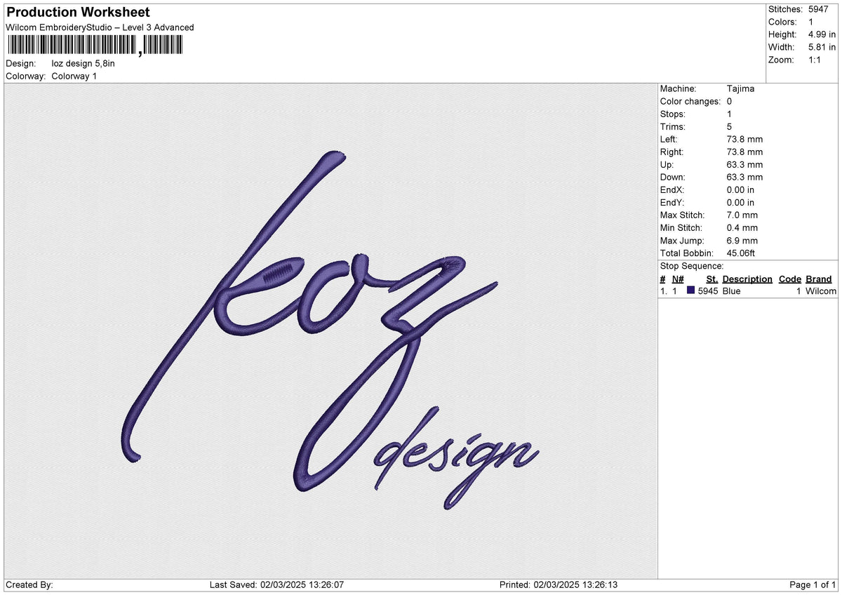 Loz design Embroidery File 6 size