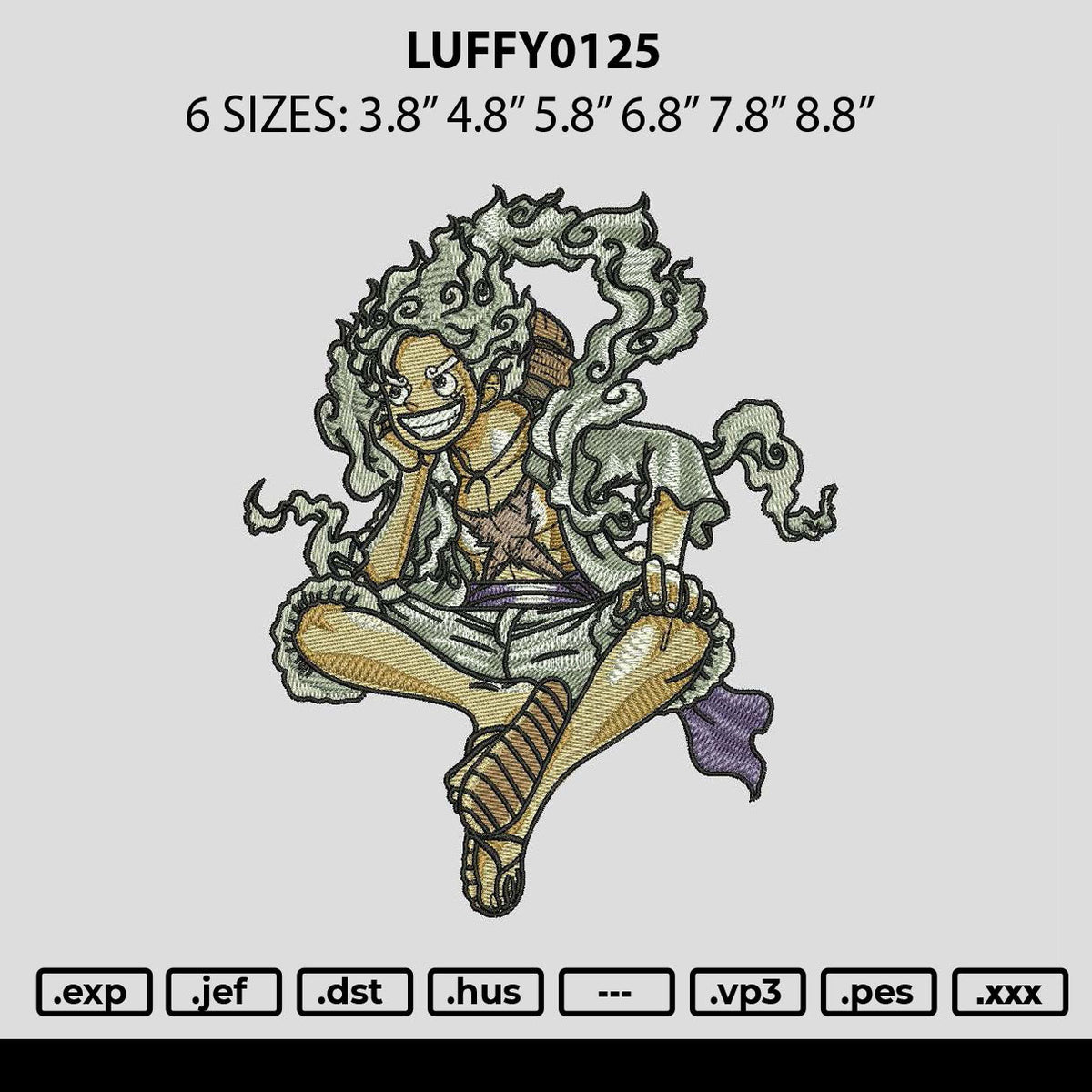 Luffy0125 Embroidery File 6 sizes