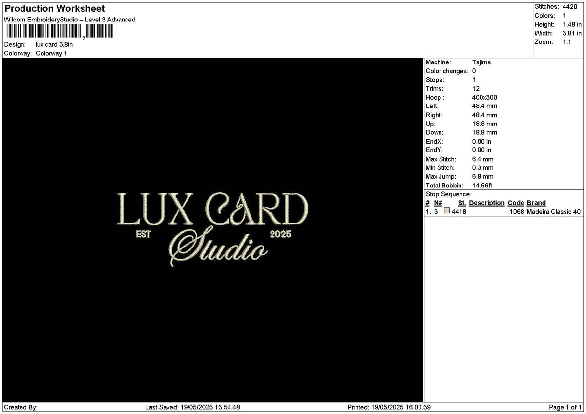 Luxcard Text Embroidery File 6 sizes