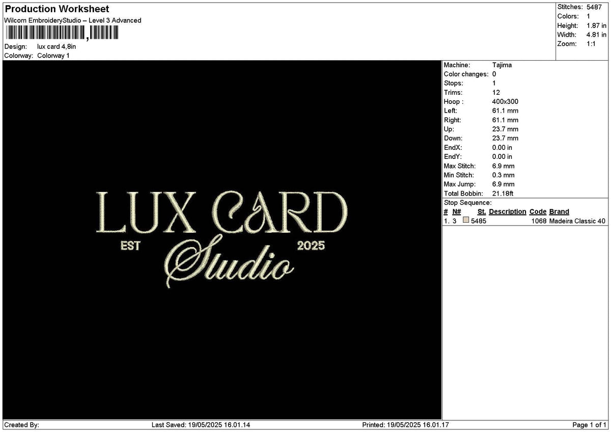 Luxcard Text Embroidery File 6 sizes