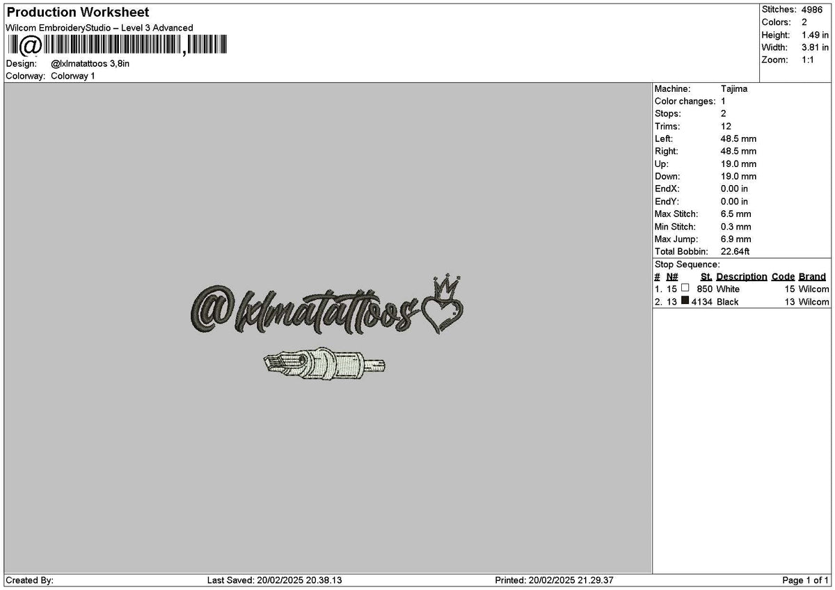 Tattoostext 03 Embroidery File 6 sizes
