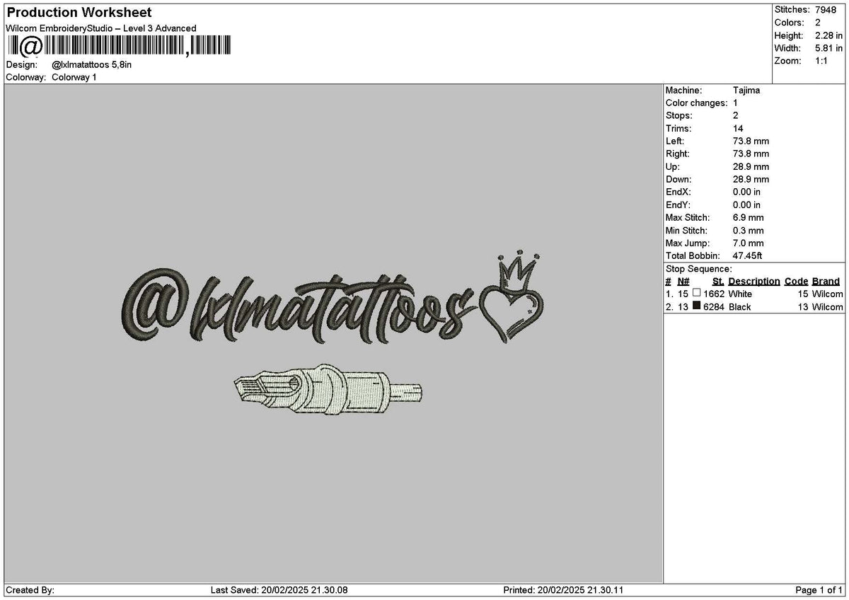 Tattoostext 03 Embroidery File 6 sizes