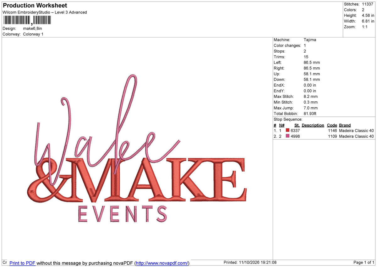Make Embroidery File 6 Size