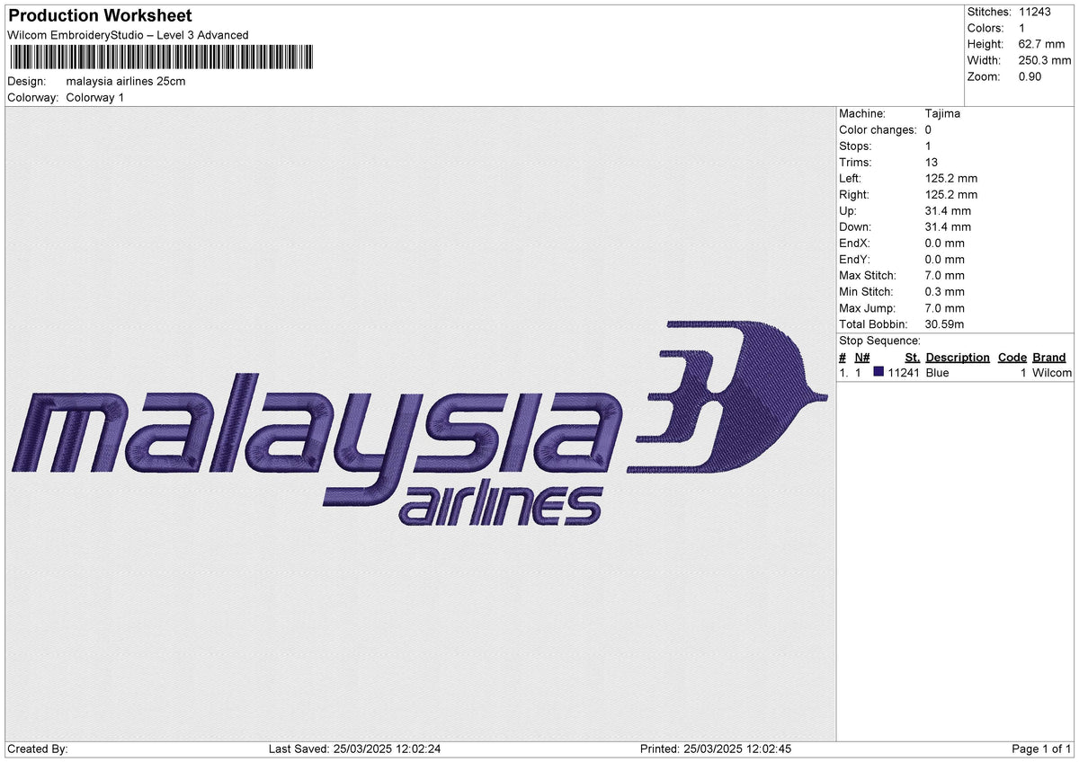 Malaysia Airlines Embroidery File 6 size