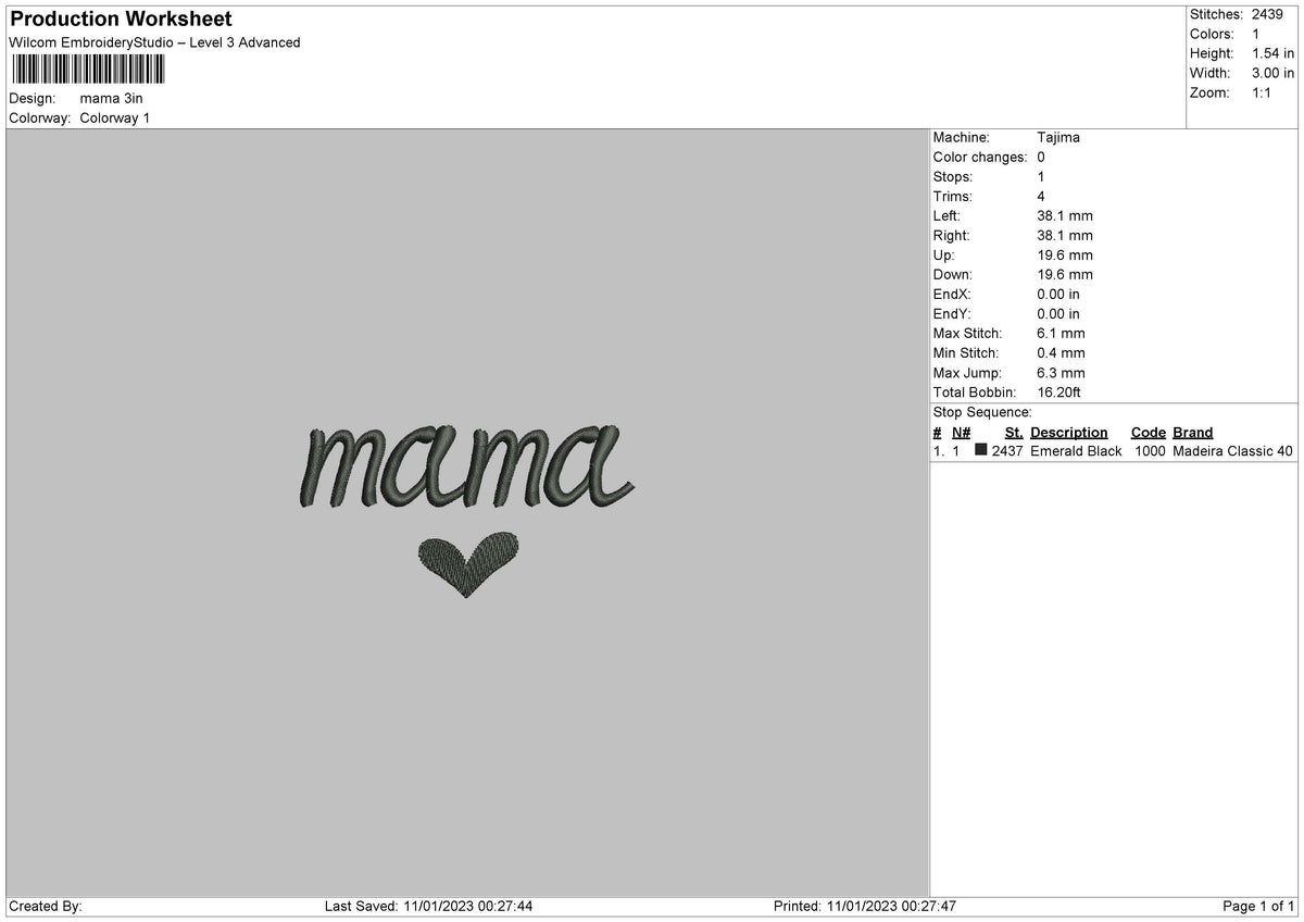 Mama Txt Embroidery