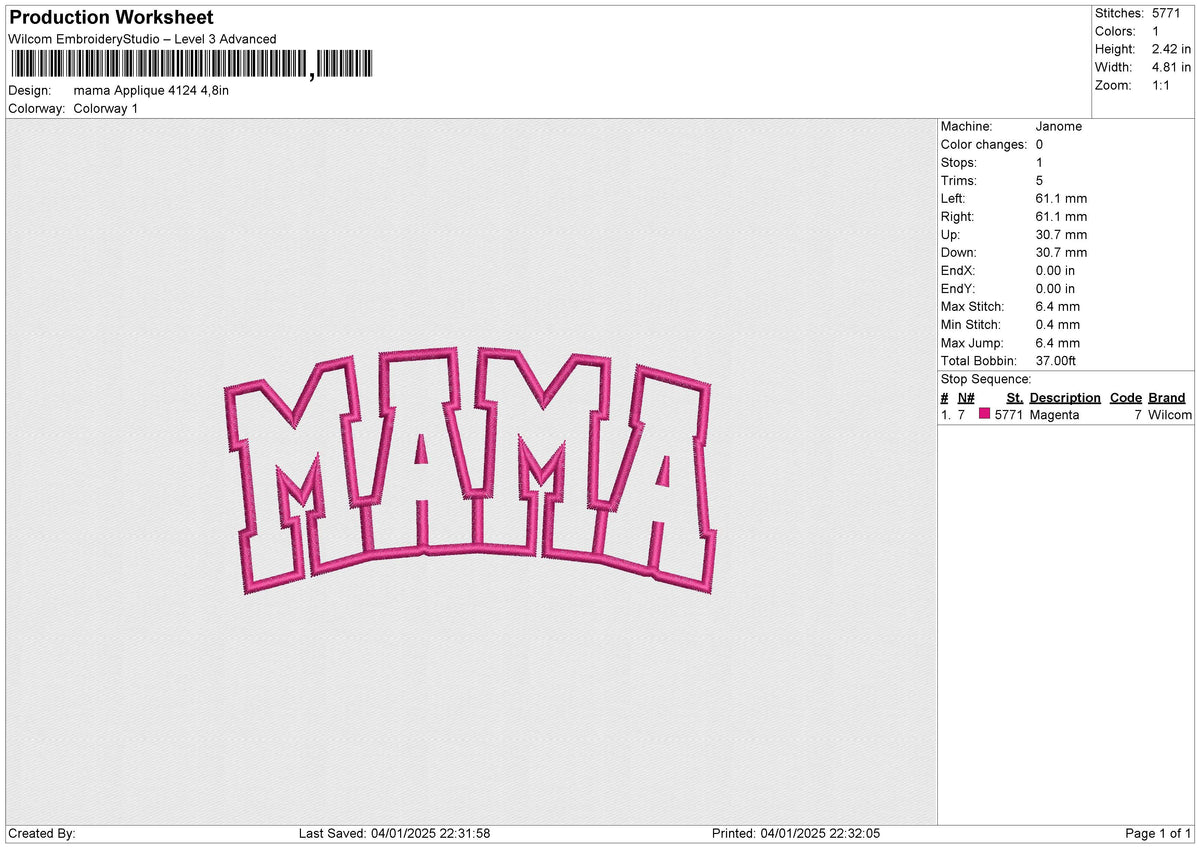 Mama Applique 4124 Embroidery File 6 size