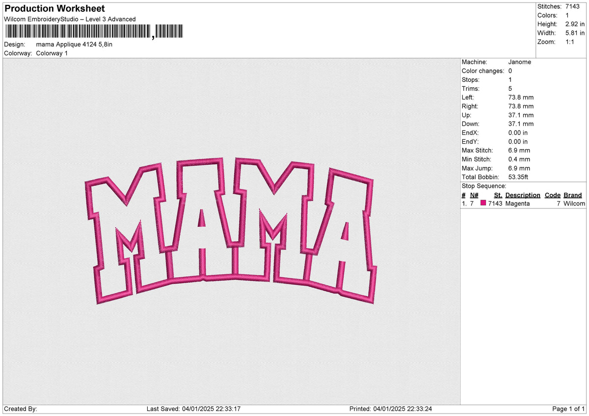 Mama Applique 4124 Embroidery File 6 size