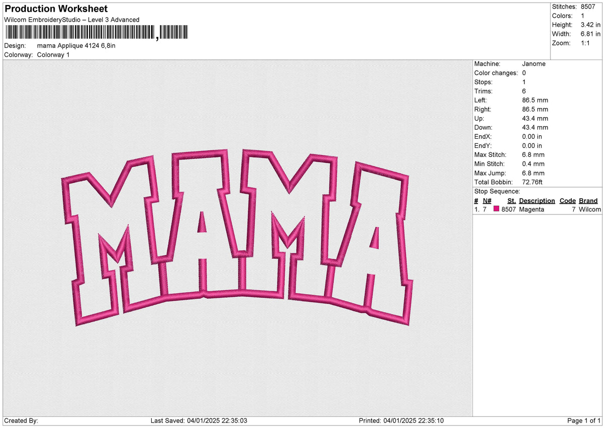 Mama Applique 4124 Embroidery File 6 size