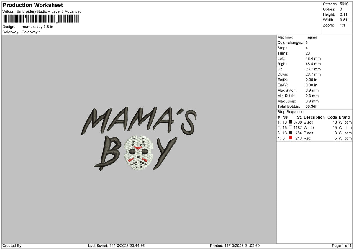 Mamas Boy Embroidery File 6 sizes