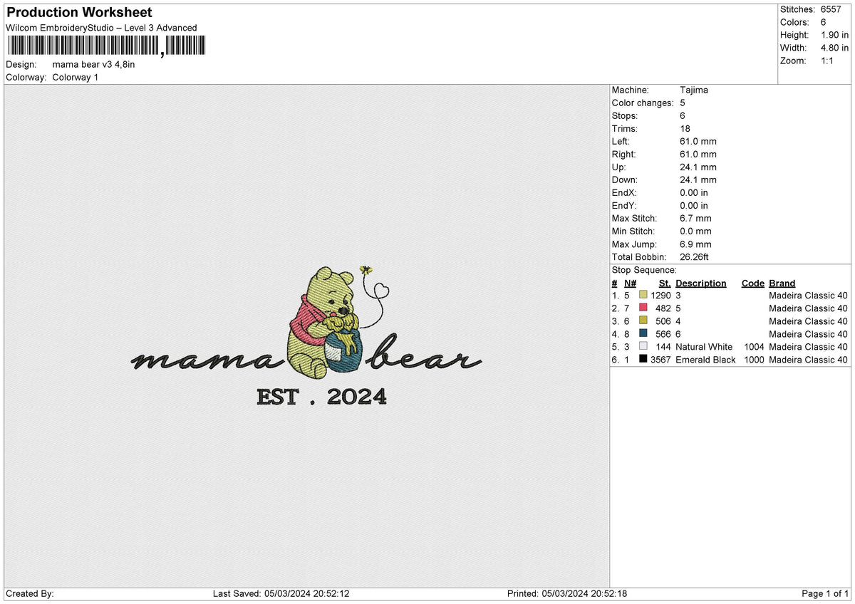 Mama bear v3 Embroidery File 6 size