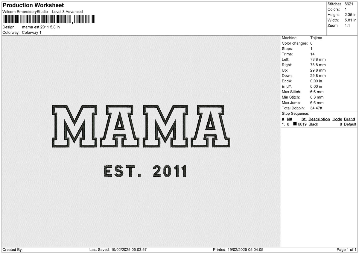 Mama EST 2011Embroidery File 6 size