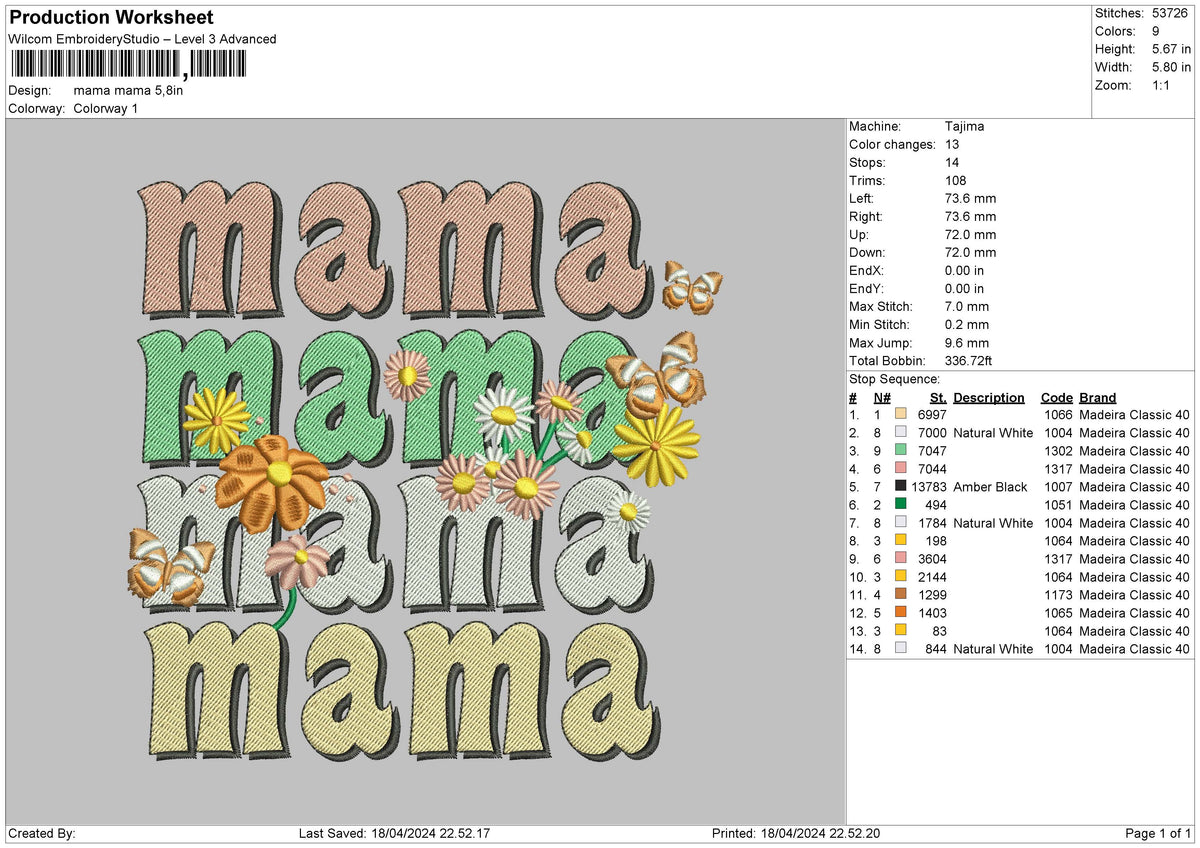 Mamaflowers Embroidery File 6 sizes