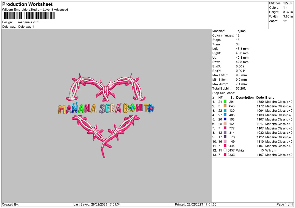 Manana S V6 Embroidery File 6 sizes