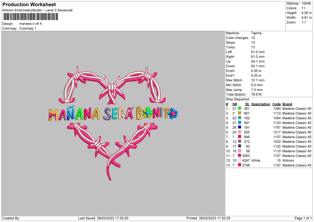 Manana S V6 Embroidery File 6 sizes