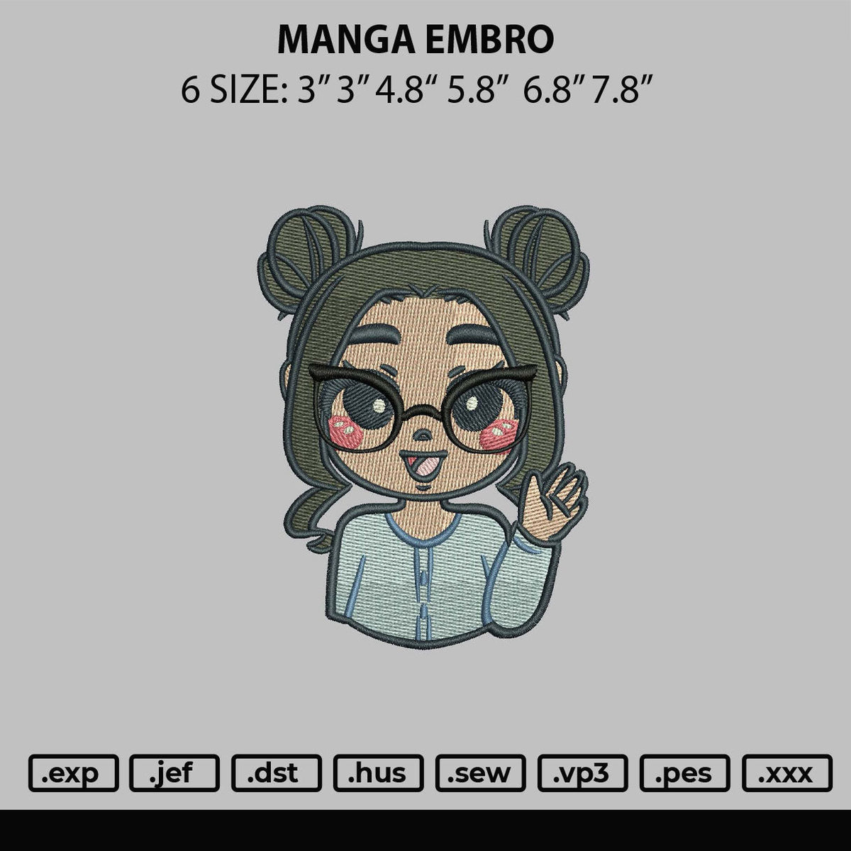 Manga Embro Embroidery File 6 sizes