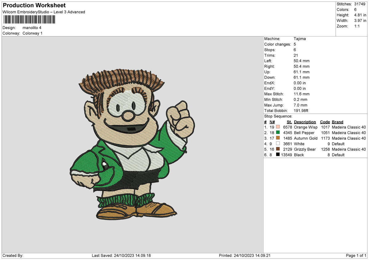 Man Cartoon Embroidery File 6 sizes