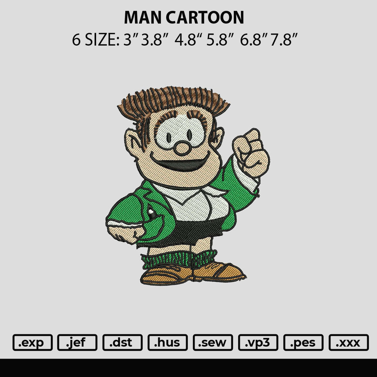 Man Cartoon Embroidery File 6 sizes