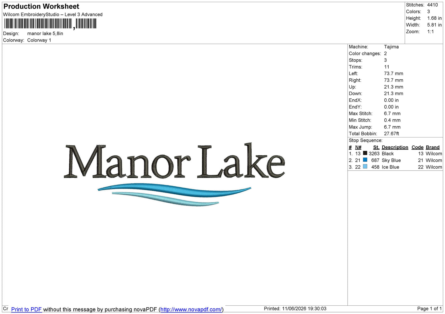 Manor lake Embroidery File 6 size