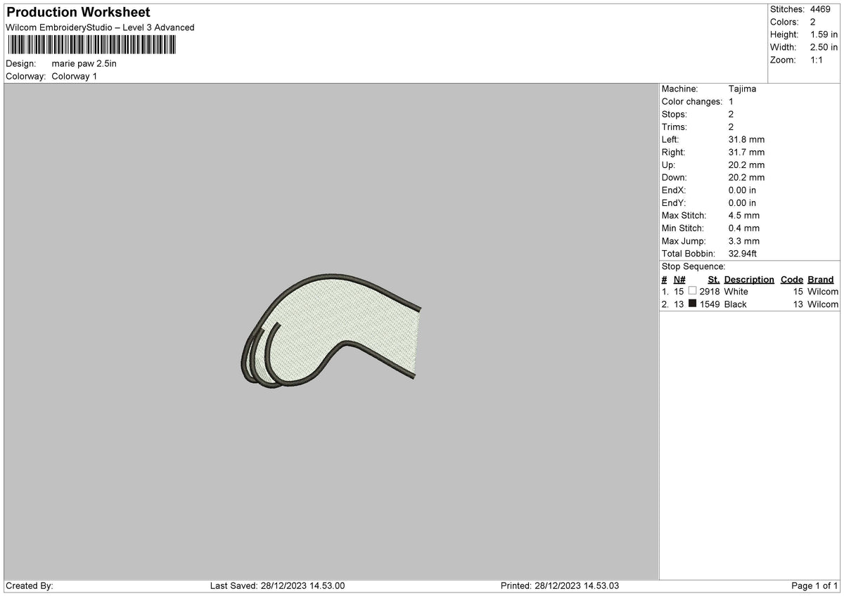 Dog Paw 02 Embroidery File 6 sizes
