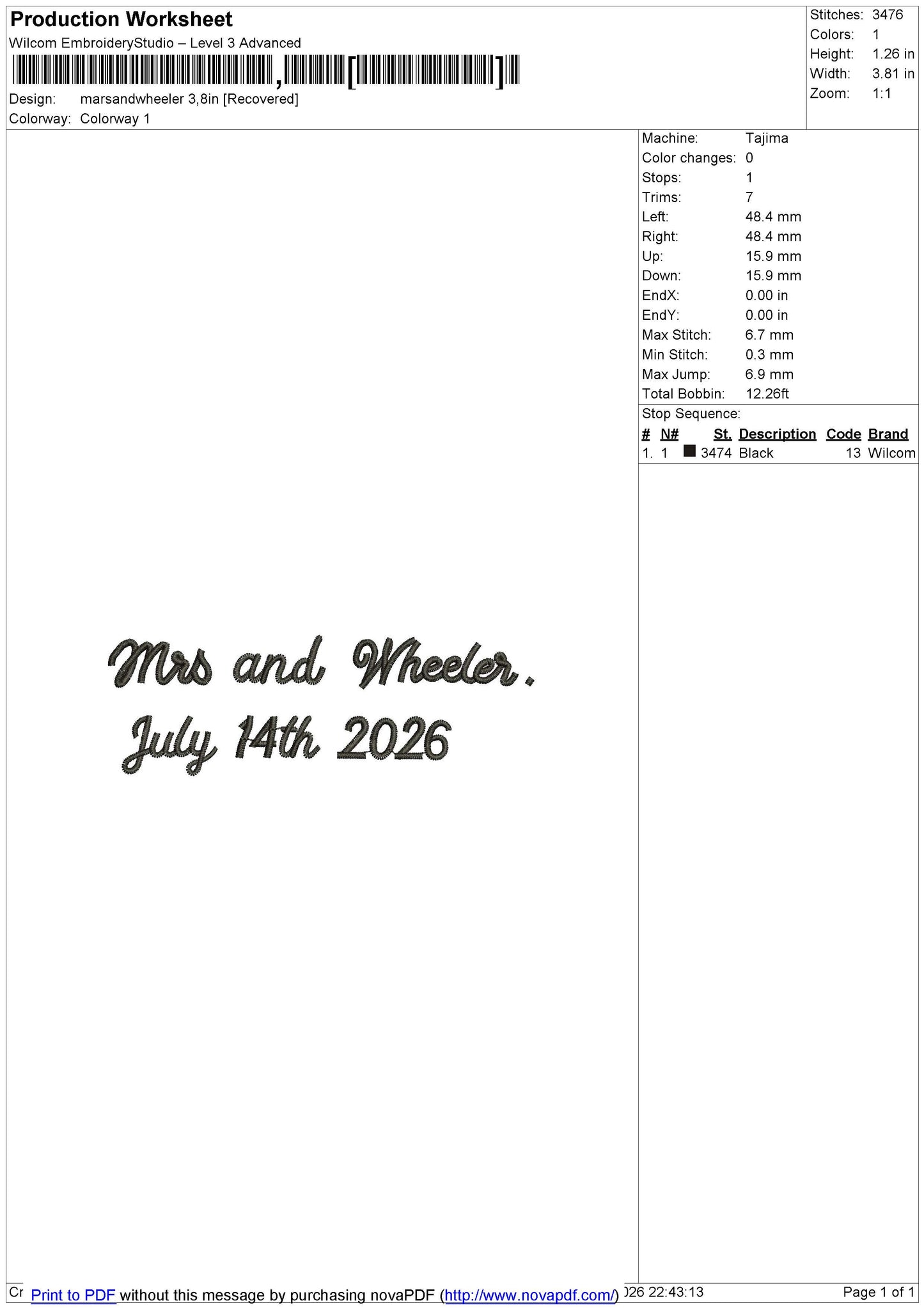 Marsandwheeler Embroidery File 6 sizes