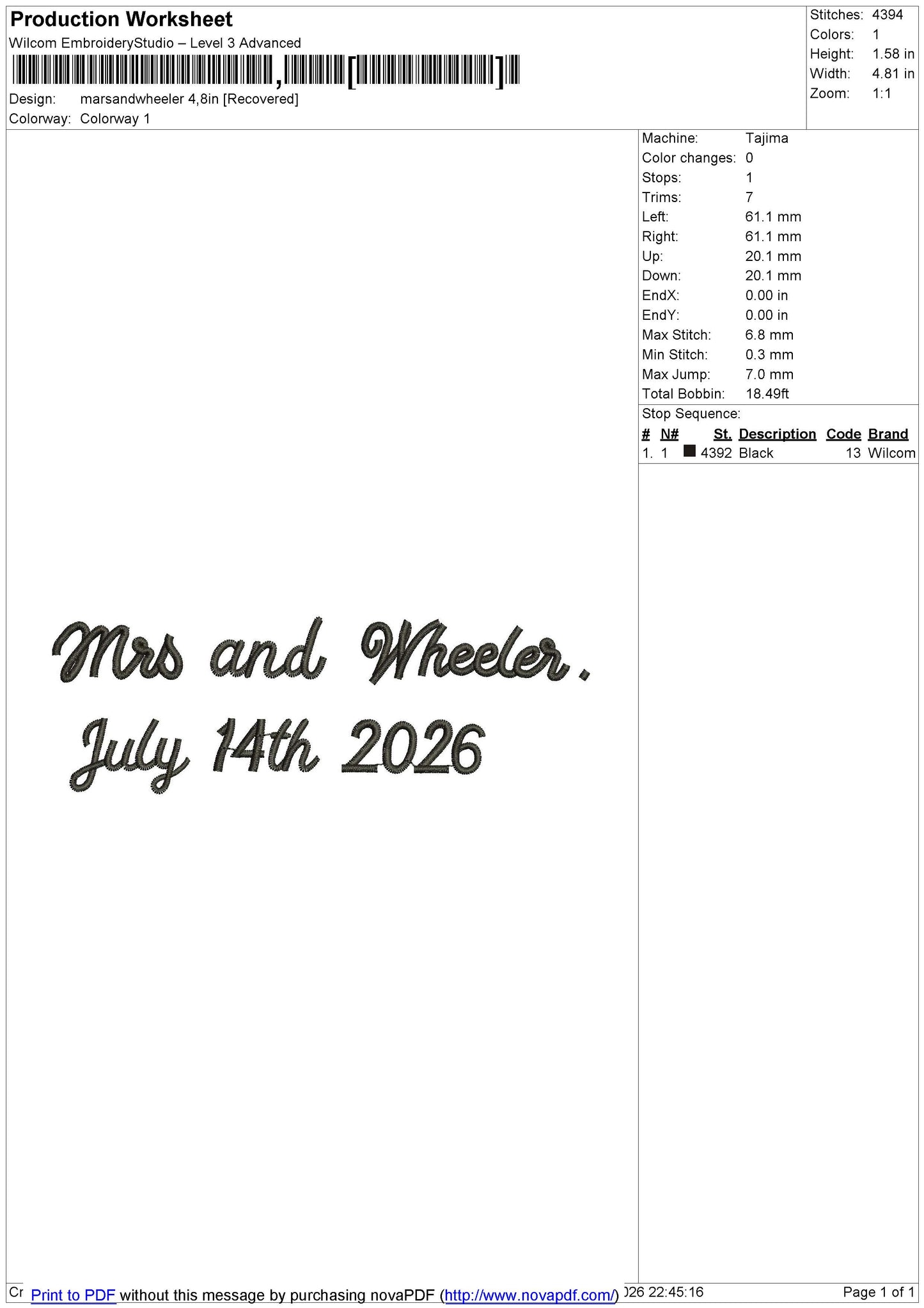 Marsandwheeler Embroidery File 6 sizes