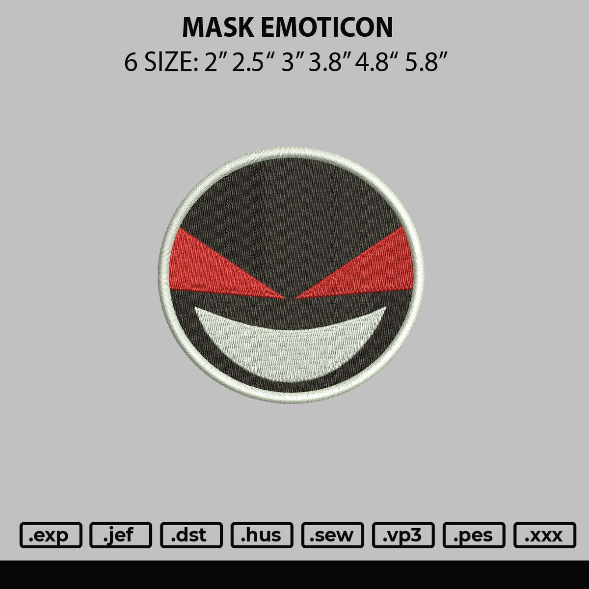 Mask Emoticon Embroidery File 6 sizes