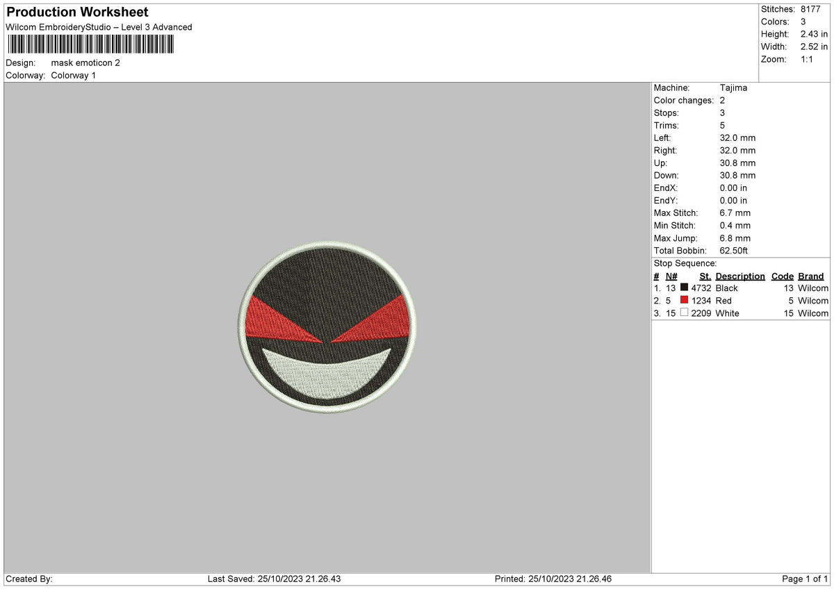 Mask Emoticon Embroidery File 6 sizes